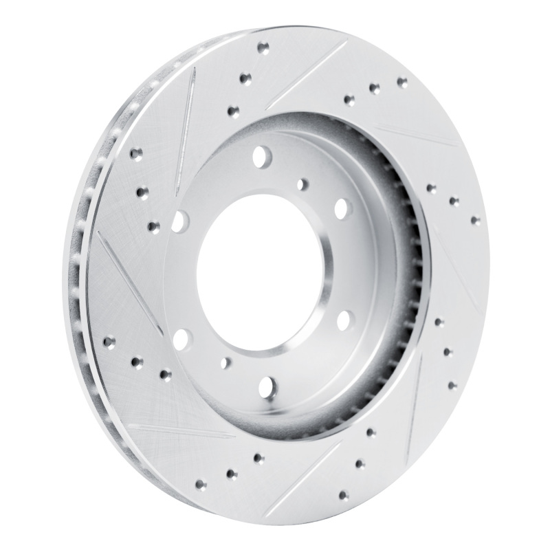 Mitsubishi L200 Brake Rotor (1) - Front Left - R1 Concepts - Drilled & Slotted - Silver - `07-`17